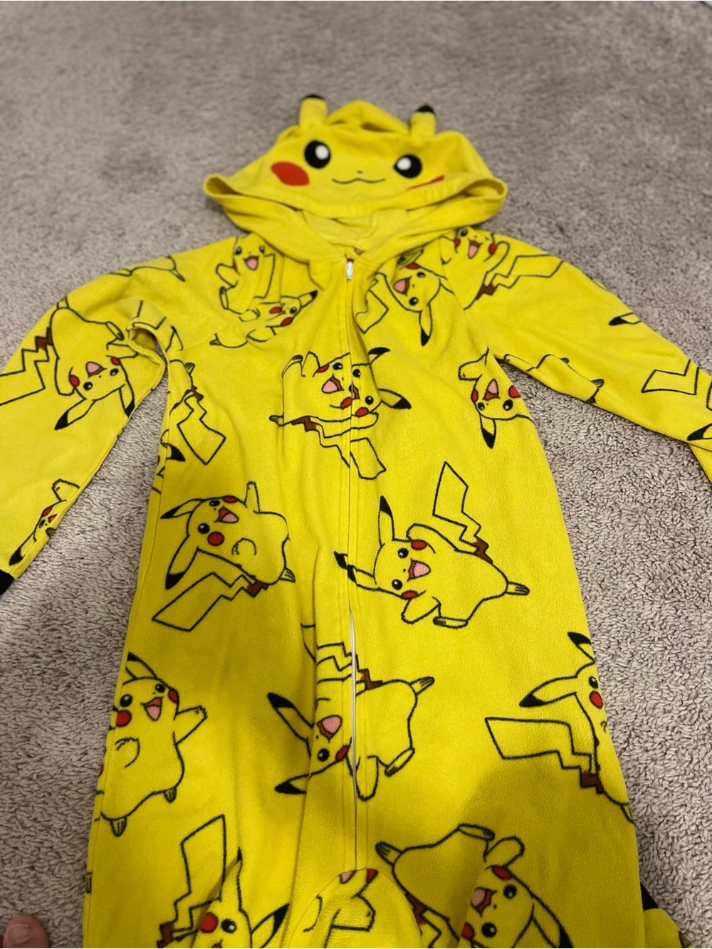 Pokemon Pikachu Bright Yellow Hooded One-Piece Pajamas